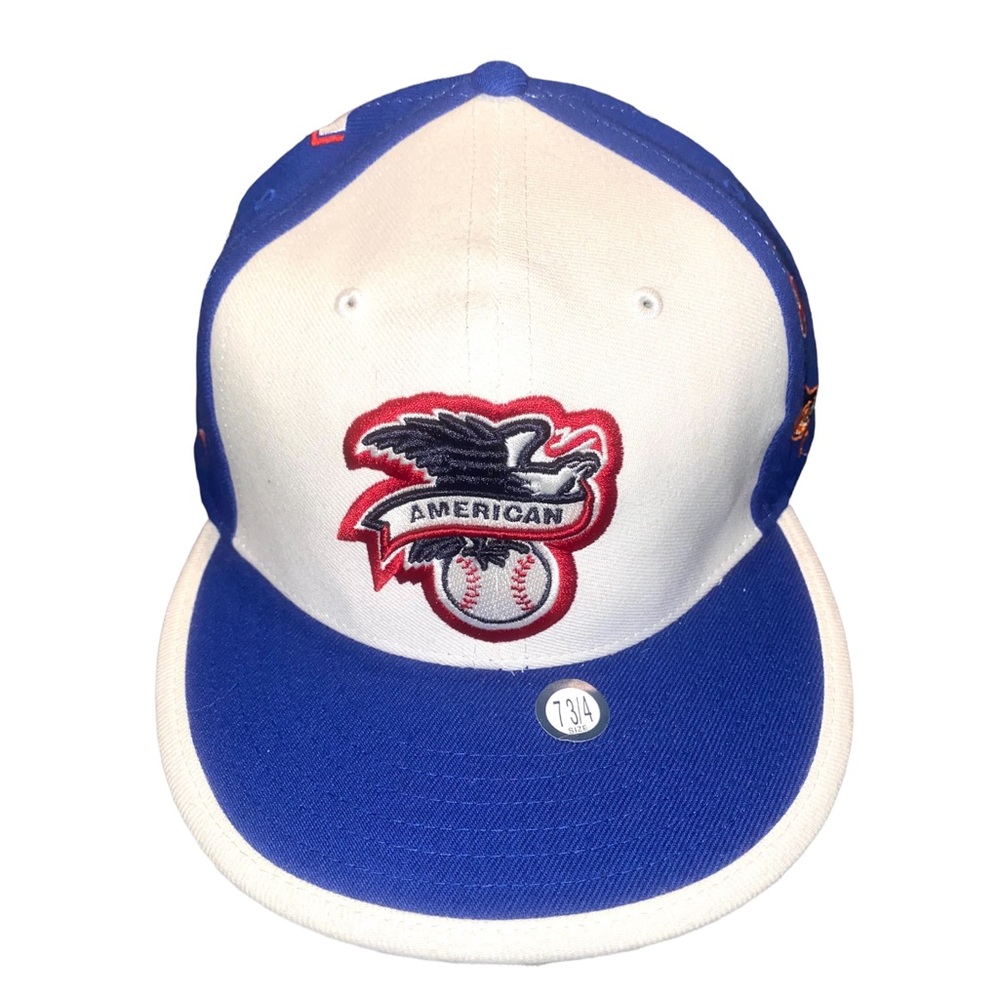 American baseball teams men’s hat, patches, baseball cap, Nwt 7 3/4, blue &white
